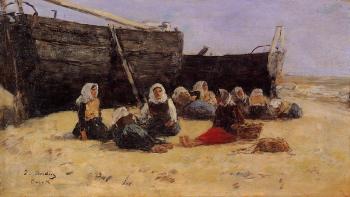 尤金 佈丹 Fishwomen Seated on the Beach at Berck